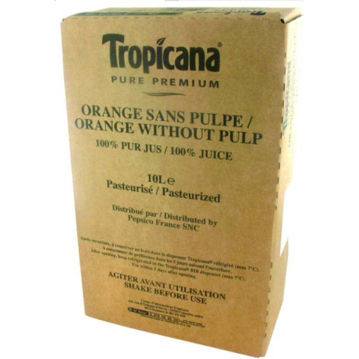 Jus TROPICANA 100% orange sans pulpe (cubi 10L)