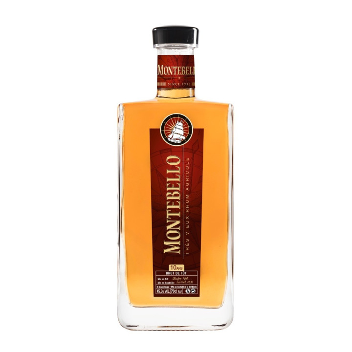 Rhum vieux MONTEBELLO 10 ans brut de fût millésime 2010 45,3% (70cl)