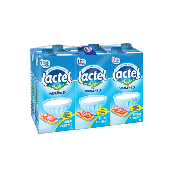 Lait LACTEL demi écrémé en brique (2 x (6 x 1L))