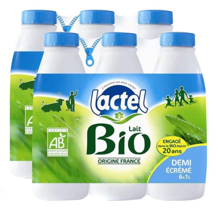 Lait LACTEL bio demi écrémé btle (2 x (6 x 1L))